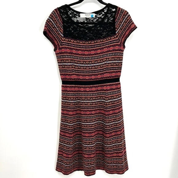 ANTHROPOLOGIE Sparrow Lambswool Faire Isle Stripe Lace Knit Sweater Dress Small - Picture 2 of 8
